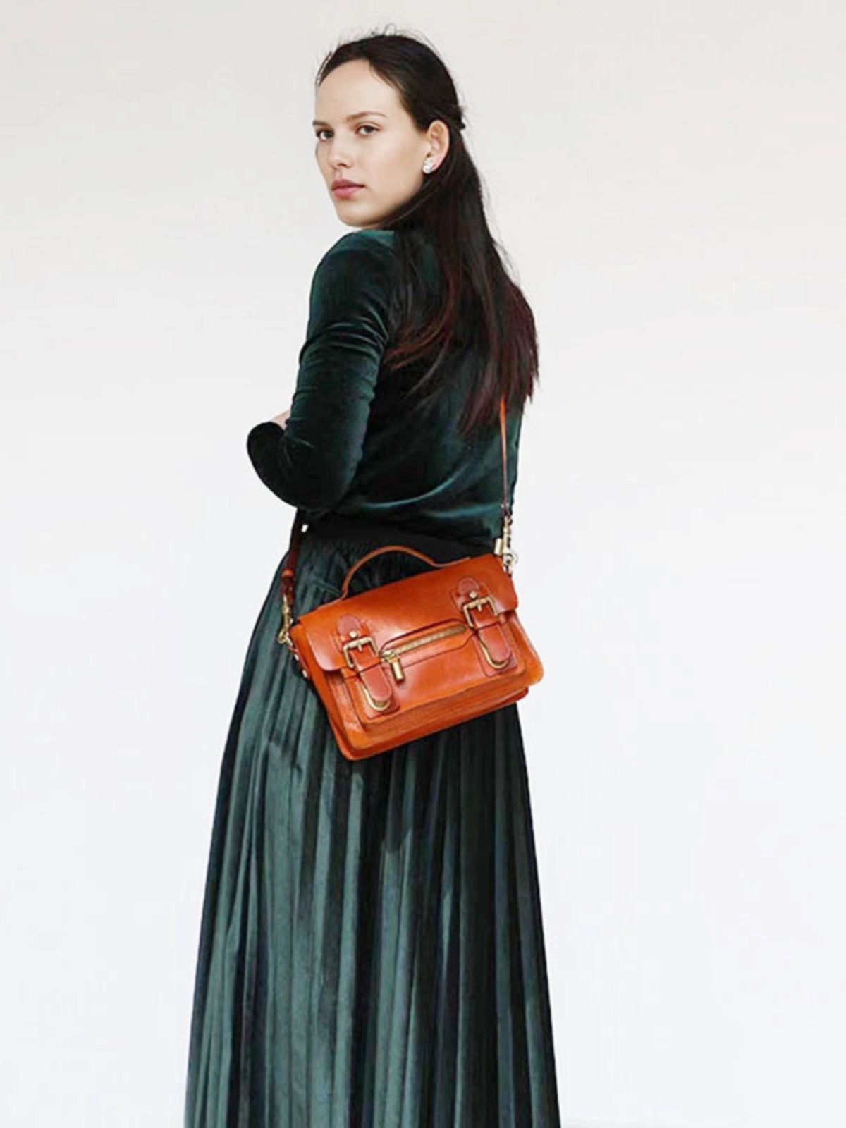 Womens Small Leather Satchel Crossbody Bag Vintage School Handbags Shoulder Bag for Ladies