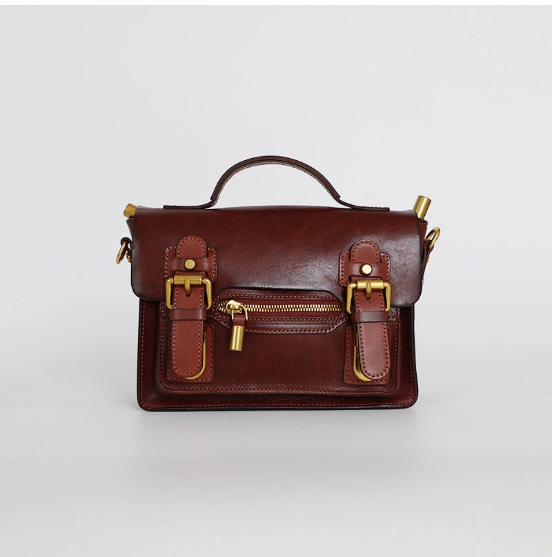 Womens Small Leather Satchel Crossbody Bag Vintage School Handbags Shoulder Bag for Ladies