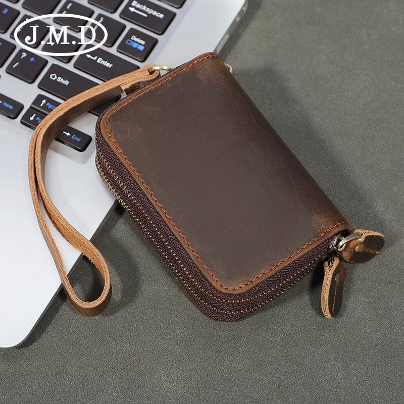 Zipper Leather Key Wallet Mens Leather Car Key Fob Wallet Leather Key Holder Wallet
