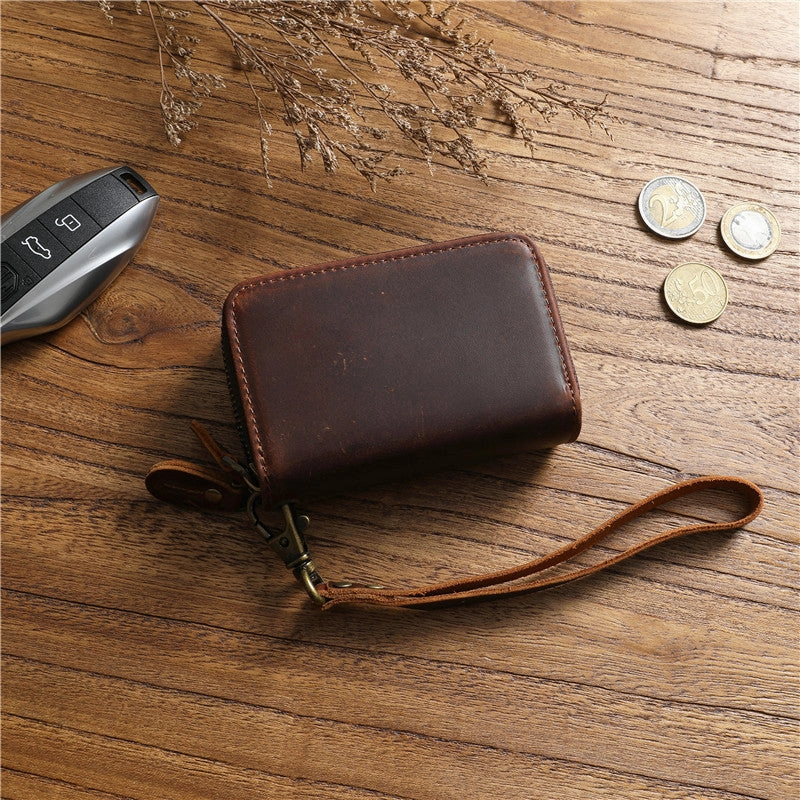Zipper Leather Key Wallet Mens Leather Car Key Fob Wallet Leather Key Holder Wallet