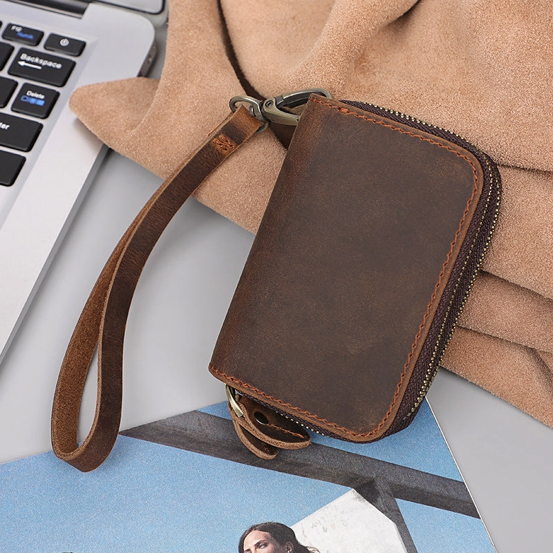 Zipper Leather Key Wallet Mens Leather Car Key Fob Wallet Leather Key Holder Wallet