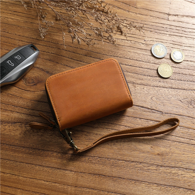 Zipper Leather Key Wallet Mens Leather Car Key Fob Wallet Leather Key Holder Wallet
