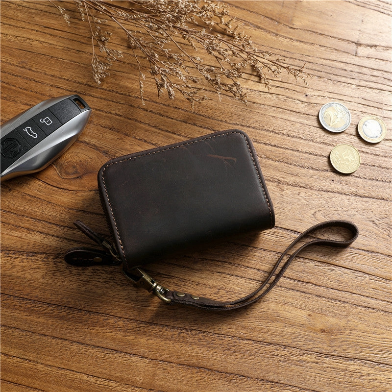 Zipper Leather Key Wallet Mens Leather Car Key Fob Wallet Leather Key Holder Wallet