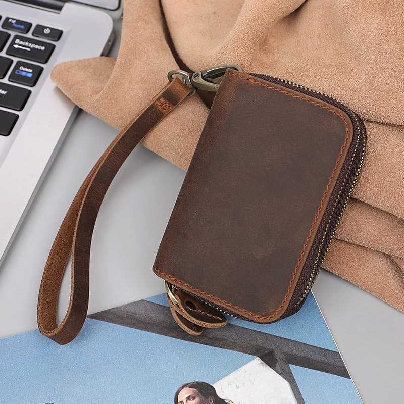 Zipper Leather Key Wallet Mens Leather Car Key Fob Wallet Leather Key Holder Wallet